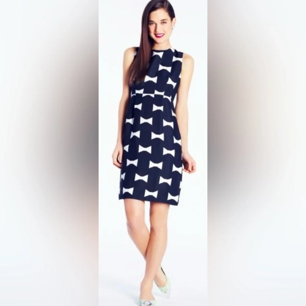 Kate Spade Sleeveless Cora Bow Tie Print Sheath Dress Black/White